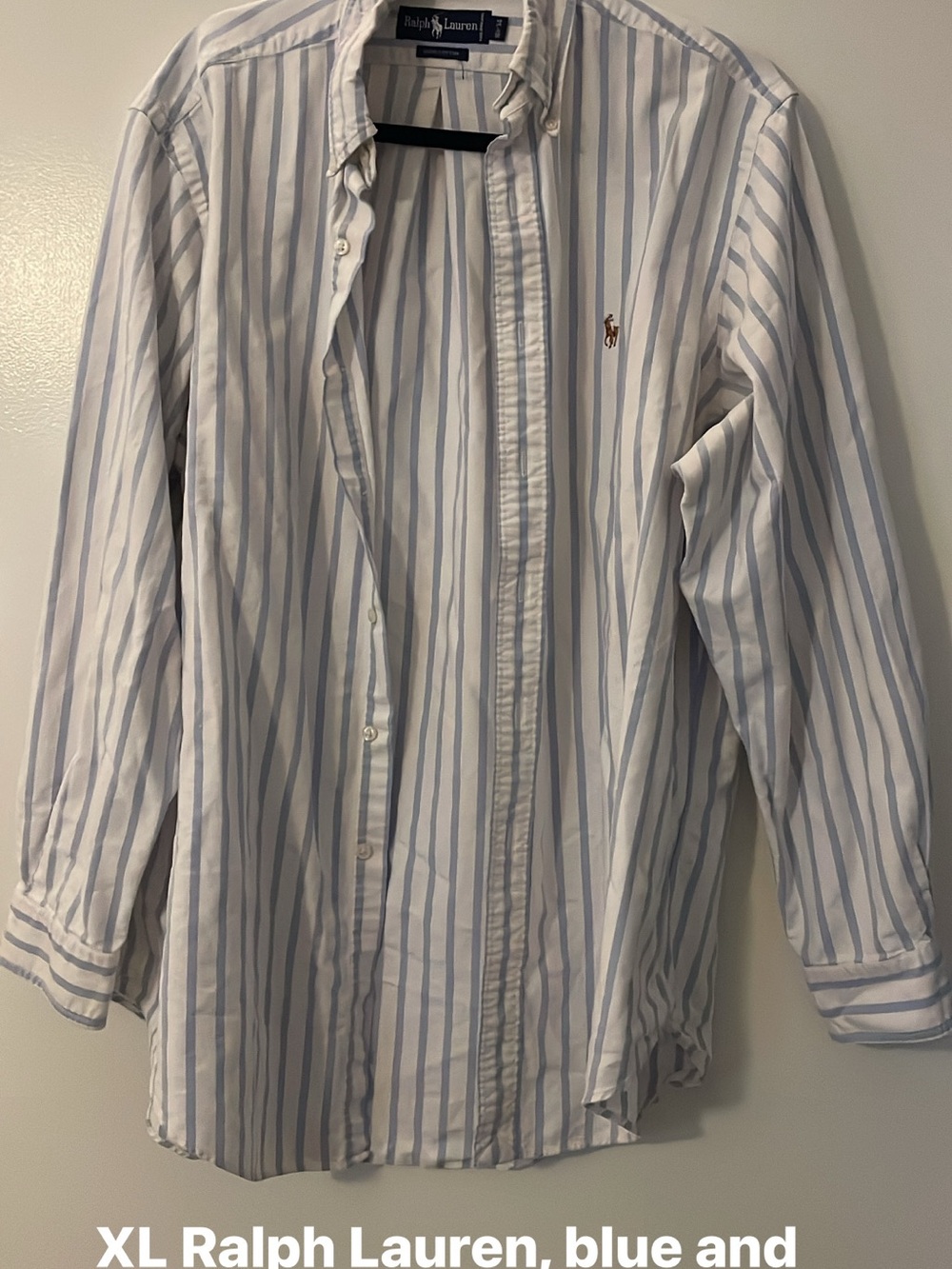 Ralph Lauren White Button-Down Shirt with Light Blue Stripes